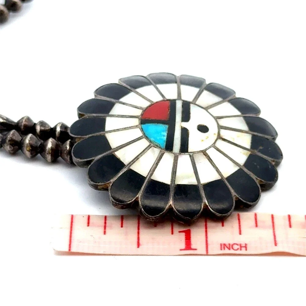 Native American Sterling Silver Gemstone Inlay Chief Sunface Statement Necklace - Picture 8 of 8